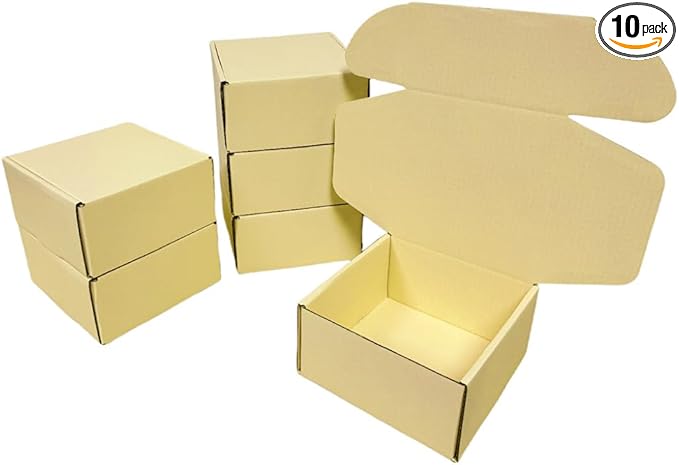 10 Pcs 9.8 x 9.8 x 4 inches Large Size Corrugated Cardboard Gift Boxes Recyclable Shipping Boxes for Mailing & Holidays, Wedding, Birthday, Gifts Packaging (Butter Yellow, 9.8 x 9.8 x 4")