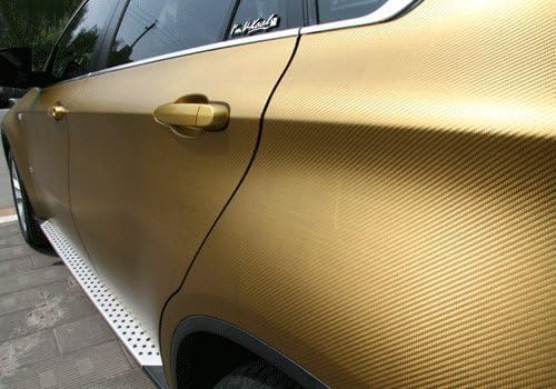 F & B LED LIGHTS Golden 3D Carbon Fiber Film Twill Weave Vinyl Sheet Roll Wrap (60" X 60", Golden)