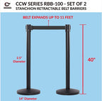 CCW Series RBB-100 - Set of 2 Stanchion Retractable Belt Barriers (7.5 Foot Belt, Light Blue Belt with Satin Stainless Steel Post)