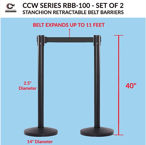 CCW Series RBB-100 - Set of 2 Stanchion Retractable Belt Barriers (7.5 Foot Belt, Red with"This LINE is Closed" White Letters Belt with Polished Brass Post)