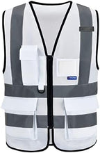 A-SAFETY Hi Reflective Safety Vest,Hi Vis Bright Neon Colors Safety Vest with 4 Reflective Strips 7 Pockets(White L)