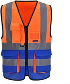 A-SAFETY Safety Vest High Visibility Working Vest with Dual Tone High Reflective Strips Orange&Blue Color Mixed Medium