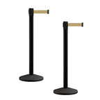 Crowd Control Warehouse CCW Series RBB-100 - Set of 2 Stanchion Retractable Belt Barriers - 7.5 Foot, Light Brown Belt with Black Post - Easy Assembly