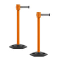 Montour Line MSR760 Set of 2 Retractable Belt Barrier Stanchion, Rubber Base, Orange Post (35 ft Light Grey Belt)