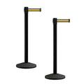 Crowd Control Warehouse CCW Series RBB-100 - Set of 2 Stanchion Retractable Belt Barriers - 11 Foot, Black Yellow Horizontal Stripe Belt with Black Post - Easy Assembly
