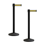 Crowd Control Warehouse CCW Series RBB-100 - Set of 2 Stanchion Retractable Belt Barriers - 9 Foot, Black Yellow Horizontal Stripe Belt with Black Post - Easy Assembly
