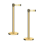 CCW Series RBB-100 - Set of 2 Stanchion Retractable Belt Barriers (7.5 Foot Belt, Yellow with Horizontal Reflective Stripe Belt with Polished Brass Post)
