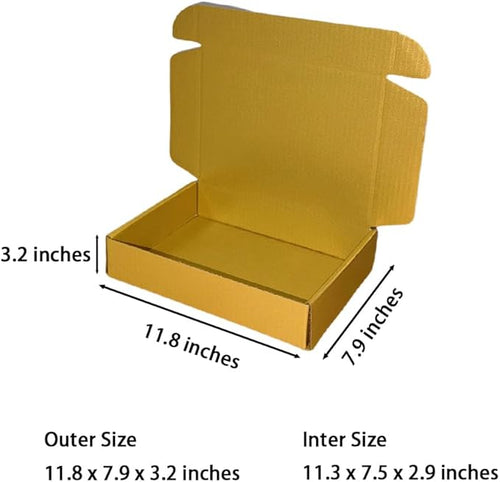10 Pcs 11.8 x 7.9 x 3.2 inches Corrugated Cardboard Gift Boxes Recyclable Shipping Boxes for Mailing & Holidays, Wedding, Birthday, Gifts Packaging (Gold, 11.8 x 7.9 x 3.2")