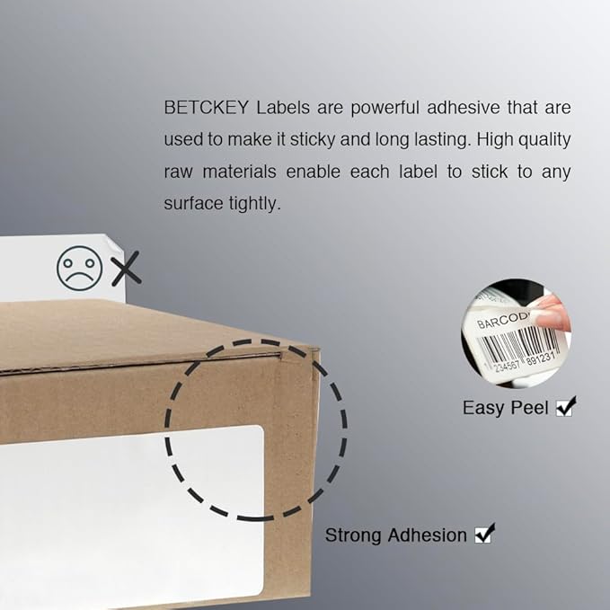 BETCKEY - 4" x 2.5" (102 mm x 64 mm) Shipping & Multipurpose Labels Compatible with Zebra & Rollo Label Printer,Premium Adhesive & Perforated [20 Rolls, 12400 Labels]
