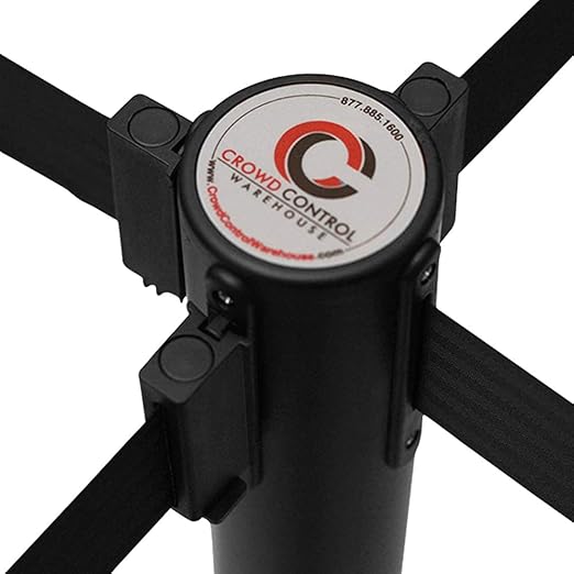 Crowd Control Warehouse CCW Series RBB-100 - Set of 2 Stanchions with Retractable Belts - 11 Foot Red Belt, Polished Stainless Steel Post - Crowd Control Barriers