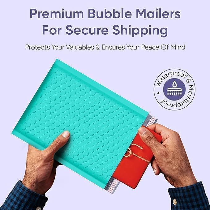 Teal Small Poly Bubble Mailers 6x10 inch #0 | Self Seal Padded Envelopes | Cushioned Bubble Mailer | Usable Size 6x9 | WaterProof | Lightweight mailing Shipping Bags | 250 Pack Bulk