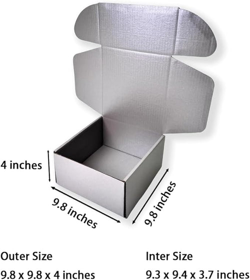 10 Pcs 9.8 x 9.8 x 4 inches Large Size Corrugated Cardboard Gift Boxes Recyclable Shipping Boxes for Mailing & Holidays, Wedding, Birthday, Gifts Packaging (Silver, 9.8 x 9.8 x 4")
