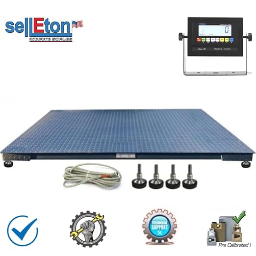 SellEton SL-7x7-2.5K Heavy-Duty, Industrial Floor Scale, Metal Indicator with Platform Scale (84" x 84", 2500 lbs x 0.5 lb)