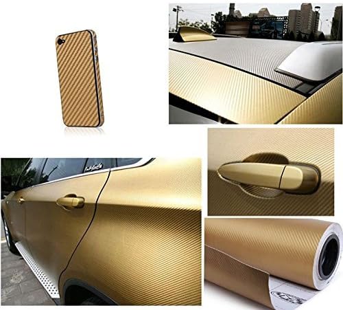 F & B LED LIGHTS Golden 3D Carbon Fiber Film Twill Weave Vinyl Sheet Roll Wrap (12" X 60", Golden)