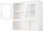 VINGLI Metal Wall Cabinet with Locking Glass Doors, Adjustable Shelf, Wall Mounted Storage Display Cabinets for Garage, Kitchen, Home Office, Warehouse, Living Room, White