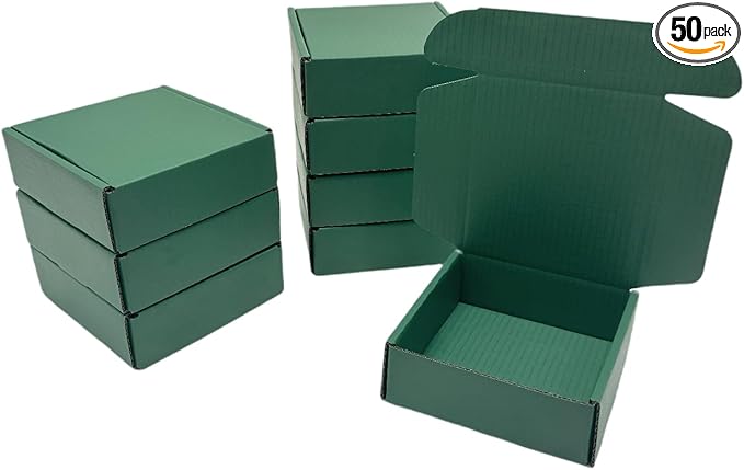 50 Pcs 6.3 x 6 x 1.6 inches Shipping Boxes for Small Business Cardboard Corrugated Mailer Boxes for Shipping Packaging Holidays Craft Gifts Giving Products (Hunter Green, 6.3 x 6 x 1.6")
