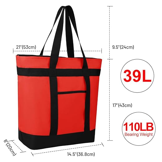 2Pk Insulated Reusable Tote Bag for Grocery Shopping for Women, Pizza/Food Delivery Bag to Keep Food Cold/Hot for Professional Catering, Cooler bags for Travel/Beach/Picnic, Red
