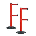 Montour Line MSR630D Set of 2 Retractable Belt Barrier Stanchion, Heavy-Duty Rubber Base, Red Post (13 ft Red Dual Belt)