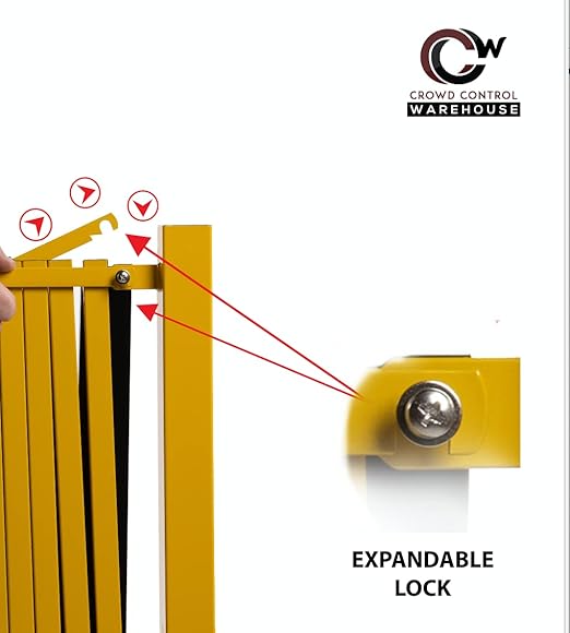 Trafford Industrial Expandable Metal Barricade, 11 Feet, Yellow and Magenta, Mobile Safety Barrier Gate, Retractable Traffic Fence