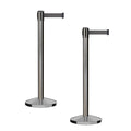 CCW Series RBB-100 - Set of 2 Stanchion Retractable Belt Barriers (11 Foot Belt, Dark Grey Belt with Satin Stainless Steel Post)