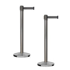 CCW Series RBB-100 - Set of 2 Stanchion Retractable Belt Barriers (9 Foot Belt, Dark Grey Belt with Satin Stainless Steel Post)