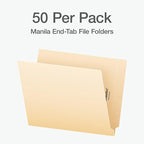 Pendaflex End Tab Fastener File Folder, Manila Folders with Two 2" Bonded Prong Fasteners, Reinforced Straight Cut Tabs, 50 Per Box (44710) (Pack of 5)