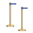 CCW Series RBB-100 - Set of 2 Stanchion Retractable Belt Barriers (11 Foot Belt, Blue Belt with Polished Brass Post)