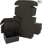 4x4x2'' Small Shipping Boxes 25 Pack, Black Corrugated Cardboard Literature Mailers, Mailing Packaging Supplies for Small Business (BK442-25)