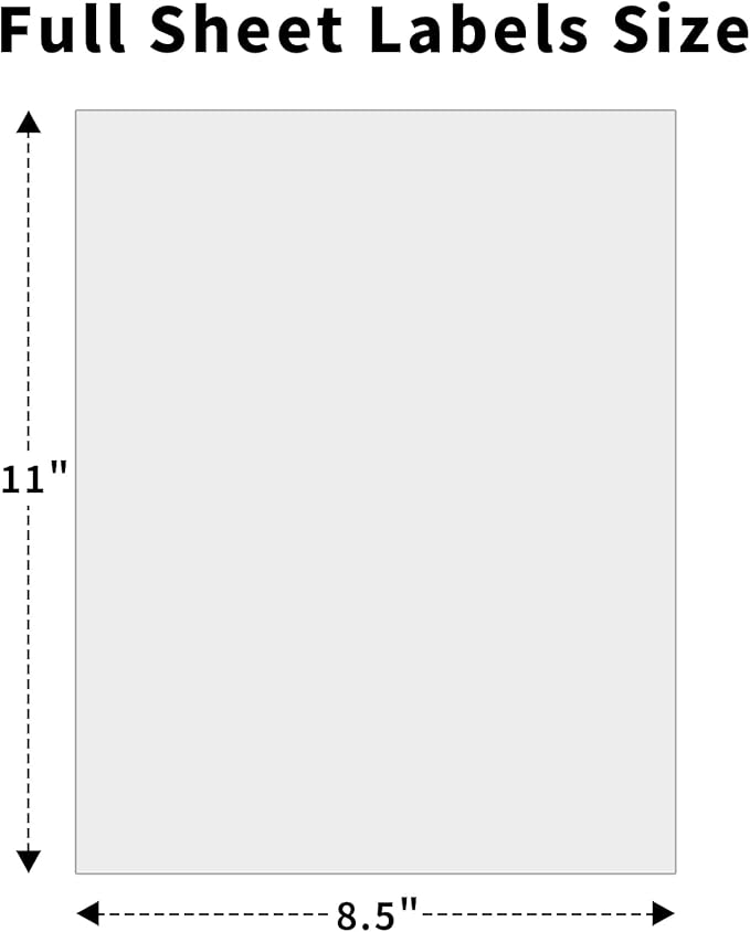 8.5" x 11" Full Sheet Label Sticker Paper for Laser & Inkjet Printers, Self Adhesive Full Page Shipping Labels, Printable White Matte Mailing Label Stickers(2500 Sheets, 2500 Labels)