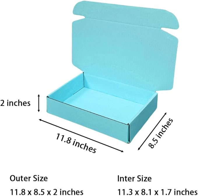 50 Pcs 11.8 x 8.5 x 2 inches Large Size Corrugated Cardboard Gift Boxes Recyclable Shipping Boxes for Packing Jewelry Ornament Gift Craft Packaging Supplier (Sky Blue, 11.8 x 8.5 x 2")