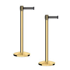 CCW Series RBB-100 - Set of 2 Stanchion Retractable Belt Barriers (11 Foot Belt, Dark Grey Belt with Polished Brass Post)