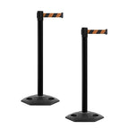 Crowd Control Warehouse CCW Series WBB-200 - Set of 2 Stanchion Retractable Belt Barriers - 11 Foot, Black and Orange Diagonal Belt with Black Post - Easy Assembly