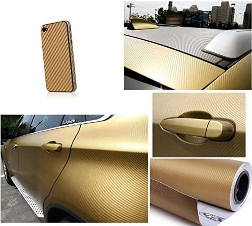 F & B LED LIGHTS Golden 3D Carbon Fiber Film Twill Weave Vinyl Sheet Roll Wrap (120" X 60", Golden)