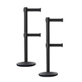 Crowd Control Warehouse CCW Set of 2 Dual Retractable Belt Barrier Stanchion, Cast Iron Base Black Post, IRBB-100D (9 Belt, Black Belt)