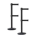 Crowd Control Warehouse CCW Set of 2 Dual Retractable Belt Barrier Stanchion, Cast Iron Base Black Post, IRBB-100D (11 Belt, Black Belt)