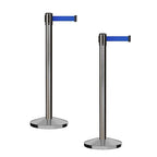 CCW Series RBB-100 - Set of 2 Stanchion Retractable Belt Barriers (11 Foot Belt, Blue Belt with Satin Stainless Steel Post)