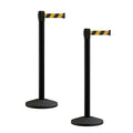 Crowd Control Warehouse CCW Series RBB-100 - Set of 2 Stanchion Retractable Belt Barriers - 11 Foot, Black and Yellow Diagonal Belt with Black Post - Easy Assembly