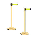 CCW Series RBB-100 - Set of 2 Stanchion Retractable Belt Barriers (7.5 Foot Belt, Fluorescent Yellow Belt with Polished Brass Post)