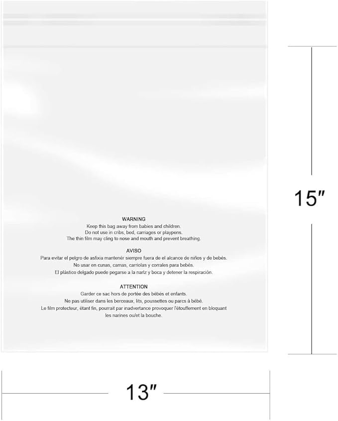 iMailer - 200 Pcs - 13" x 15" Poly Bags with Suffocation Warning Self Seal- Clear Shipping Bags 1.6 Mil for Clothing, Shirts, Packaging - Permanent Adhesive