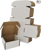 4x4x2'' Small Shipping Boxes 25 Pack, White Corrugated Cardboard Literature Mailers, Mailing Packaging Supplies for Small Business (W442-25)