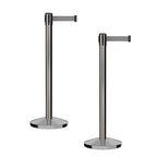 CCW Series RBB-100 - Set of 2 Stanchion Retractable Belt Barriers (9 Foot Belt, Light Grey Belt with Satin Stainless Steel Post)