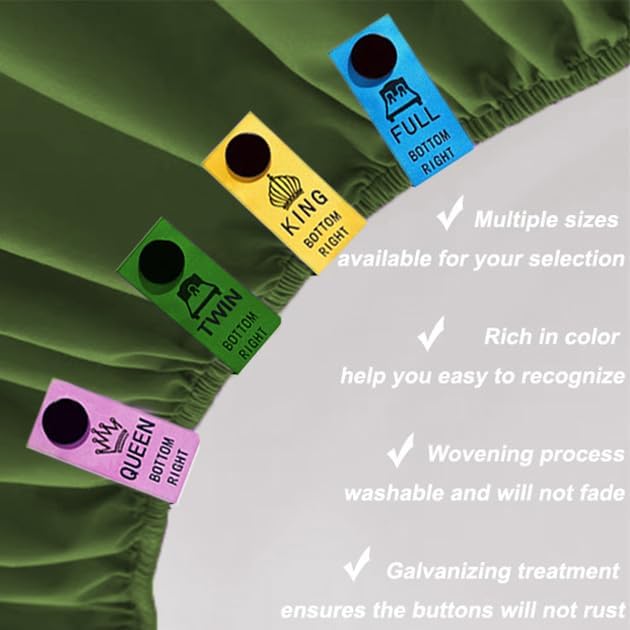 Generic Bedding Label Set, Color-Coded Snap Organization Tags, Washable Reusable Labels for Linen Closet Management, 8 Pieces (Twin)