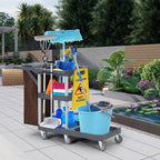 Heavy-Duty Janitorial Cleaning Cart with Wheels, 3-Shelf Rolling Housekeeping Trolley with 16-Gallon Trash Bag – 220 Lb Capacity Utility Cart for Hotels, Schools, Offices & Apartments