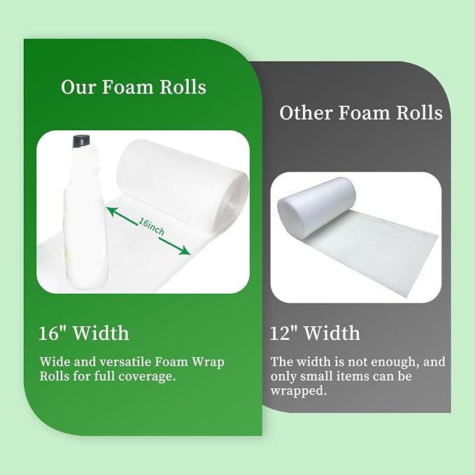 Moving Supplies, Foam Wrap Roll 16" Wide x 160' Length, For Protecting Fragile Articles,Furniture,Transportation Packing,Stuffing of Carton,with 60 Fragile Stickers (16"160')