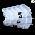 4 Pcs 15 Grids Clear Organizer Box Plastic Storage Container with Adjustable Dividers for Electronics Jewelry Beads Art DIY Crafts Fishing Small Parts