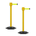 Montour Line MSR760 Set of 2 Retractable Belt Barrier Stanchion, Rubber Base, Yellow Post (35 ft Fluorescent Yellow Belt)