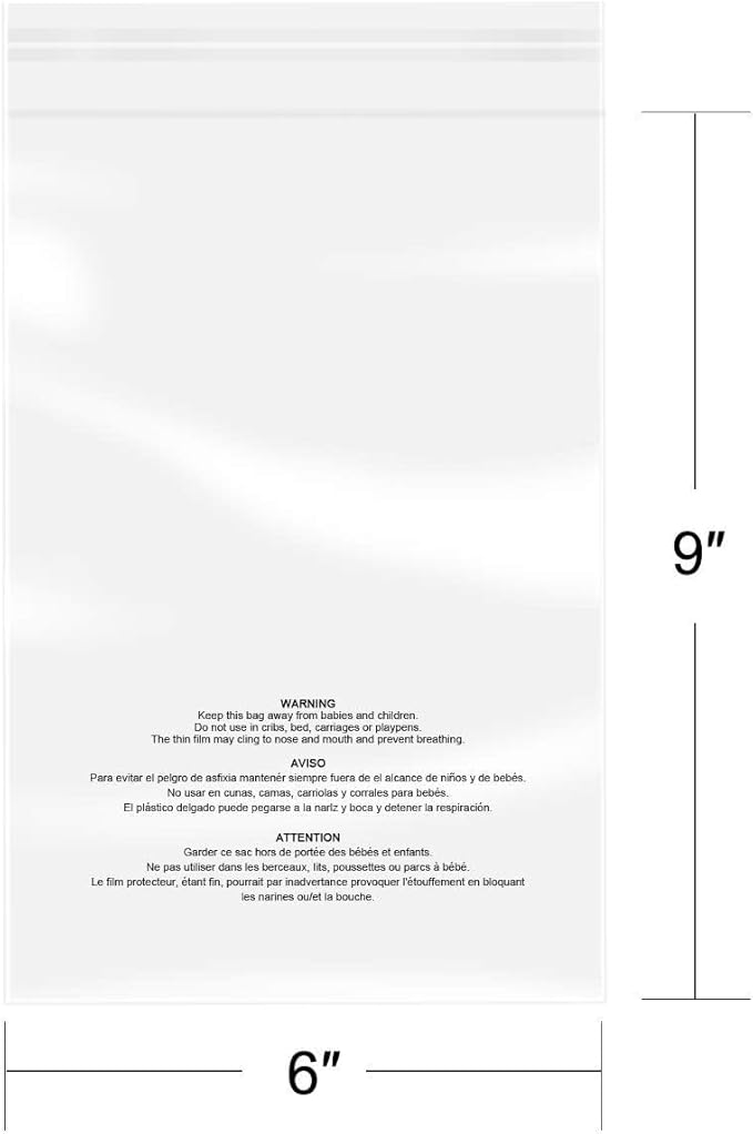 iMailer - 500 Pcs - 6" x 9", Suffocation Warning Self Seal Clear Plastic Poly Bags 1.6 Mil for A7 A8 A9 Cards & Envelopes, Bakery, Cookies, Candies-Permanent Glue