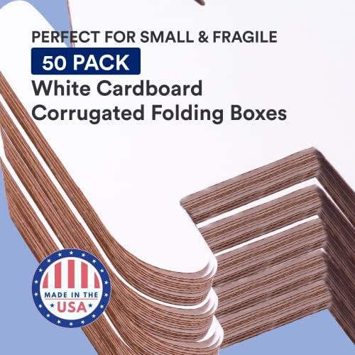 Box USA Small Shipping Boxes 7" x 5" x 3", 50-Pack, Bulk - White Box Mailer for Packaging, or Small Business Mailing 7x5x3