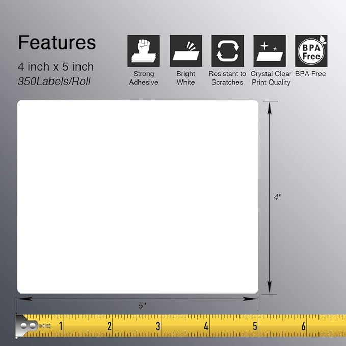 BETCKEY - 4" x 5" (102 mm x 127 mm) Large Shipping & Multipurpose Labels Compatible with Zebra & Rollo Label Printer,Premium Adhesive & Perforated [10 Rolls, 3500 Labels]
