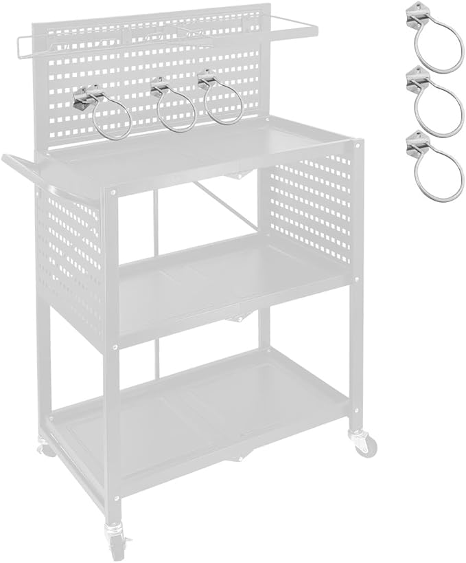 Lumizone Tool Cart 3-Tier Foldable Tool cart on Wheels DIY Use Tool Organization Tool Storage Mobility Transport Garage Organizers (Hook Set D)